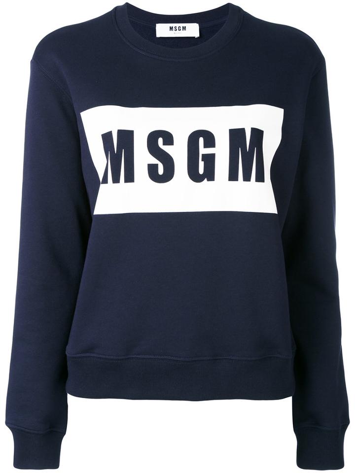 Msgm - Logo Print Sweatshirt - Women - Cotton - Xs, Blue, Cotton