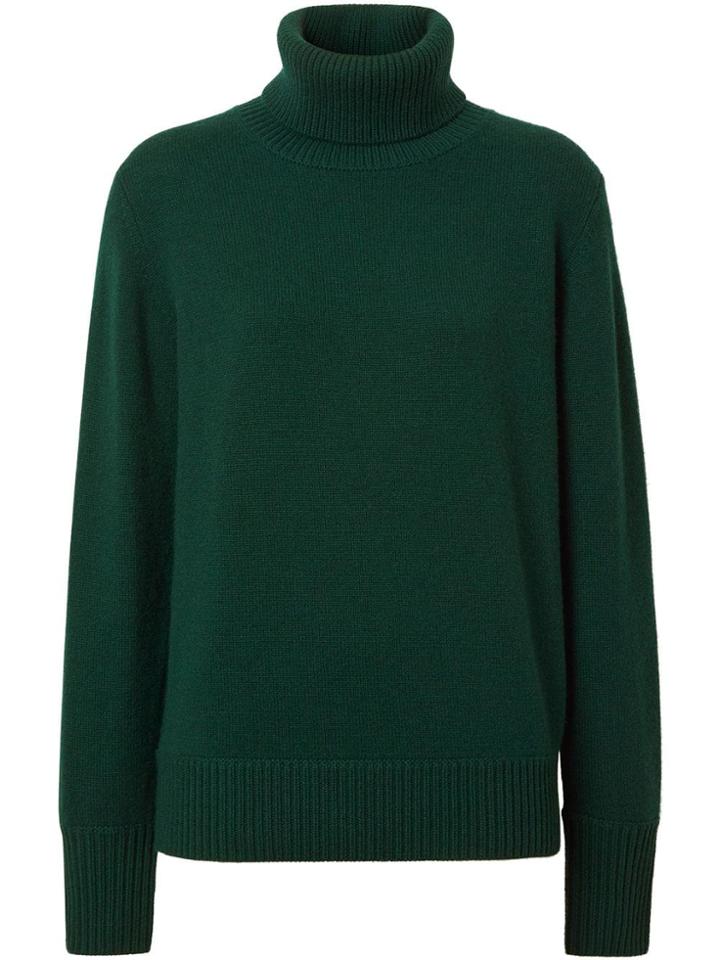 Burberry Embroidered Crest Cashmere Roll-neck Sweater - Green