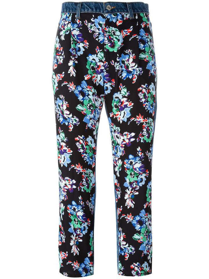 Msgm Floral Print Trousers, Women's, Size: 42, Blue, Polyester