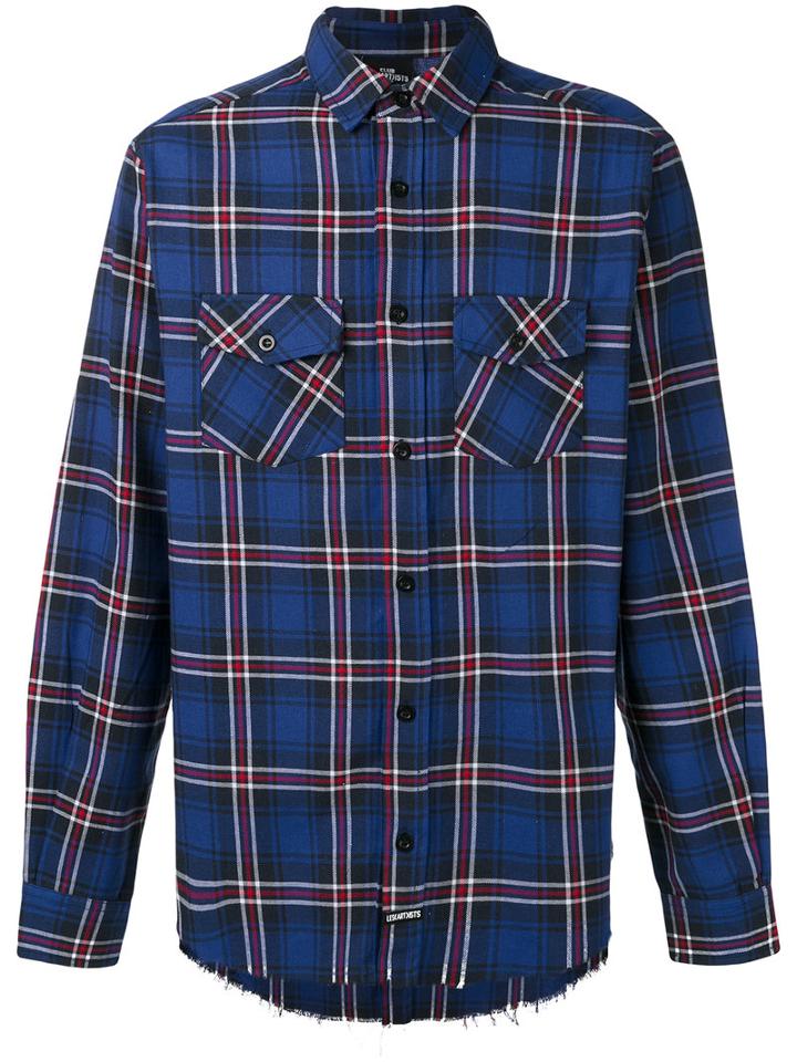 Les (art)ists - Raw Hem Plaid Shirt - Men - Cotton - L, Blue, Cotton