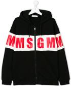 Msgm Kids Teen Logo Tape Printed Zip Hoodie - Black