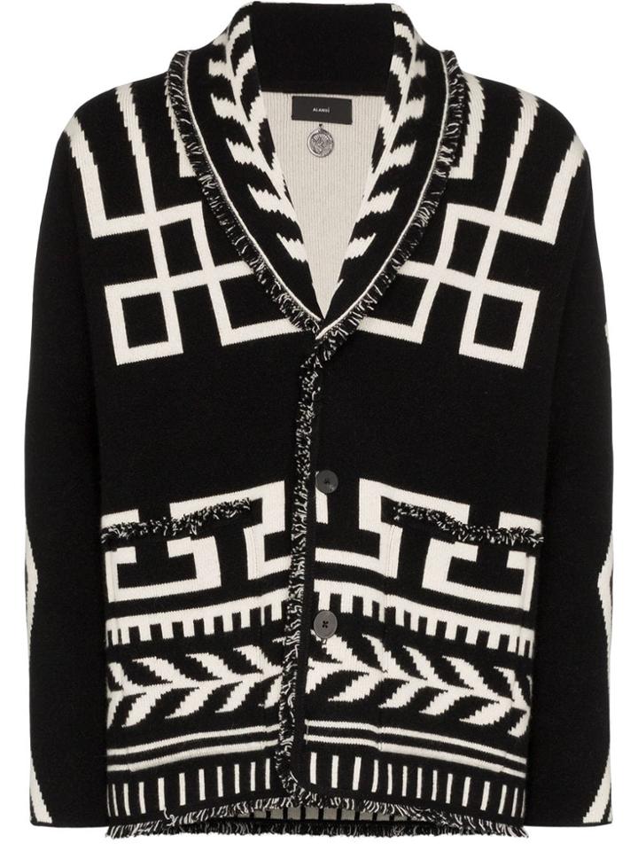 Alanui Intarsia Knit Cashmere Cardigan - Black