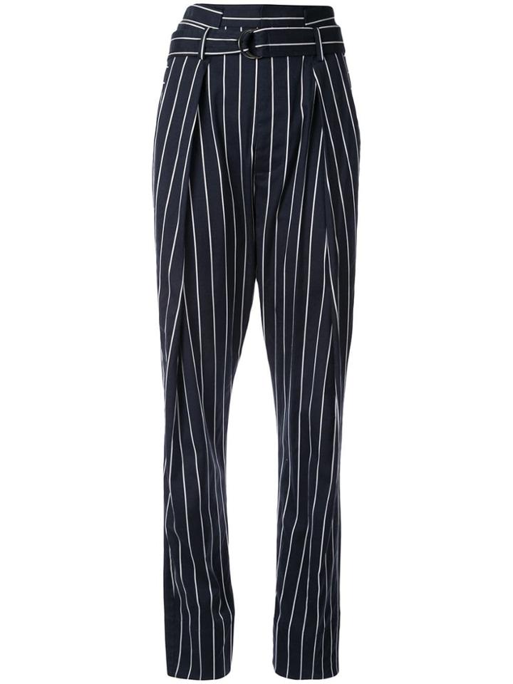 Bassike Pinstripe Belted Tailored Trousers - Blue