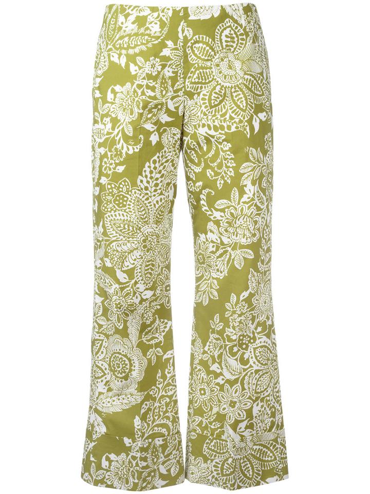 Fay Printed Cropped Trousers, Women's, Size: 40, Green, Cotton