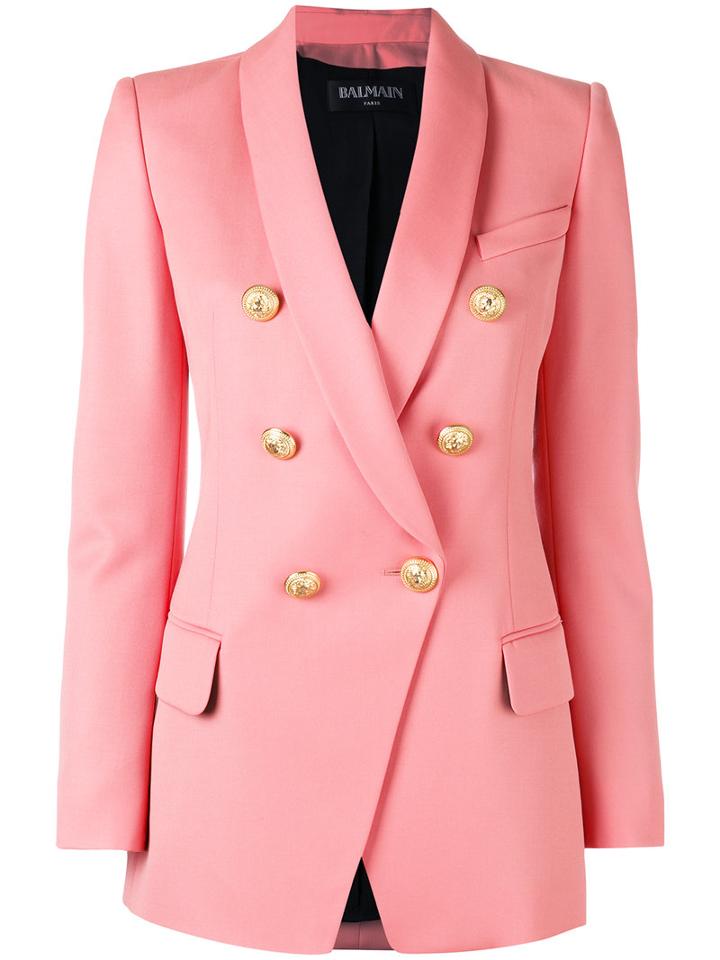 Balmain - Double Breasted Blazer - Women - Cotton/viscose/wool - 40, Women's, Pink/purple, Cotton/viscose/wool
