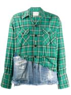 Greg Lauren Contrast Panel Distressed Shirt - Green