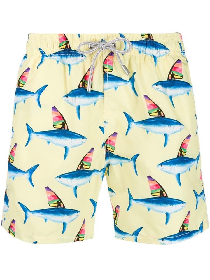 Mc2 Saint Barth Shark Print Swim Short - Yellow