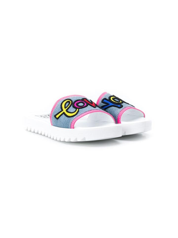 Am66 Teen Colour-block Slogan Sandals - White