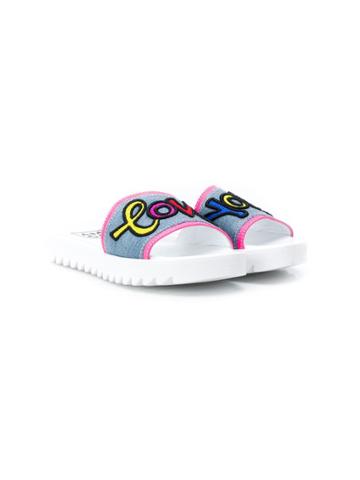 Am66 Teen Colour-block Slogan Sandals - White
