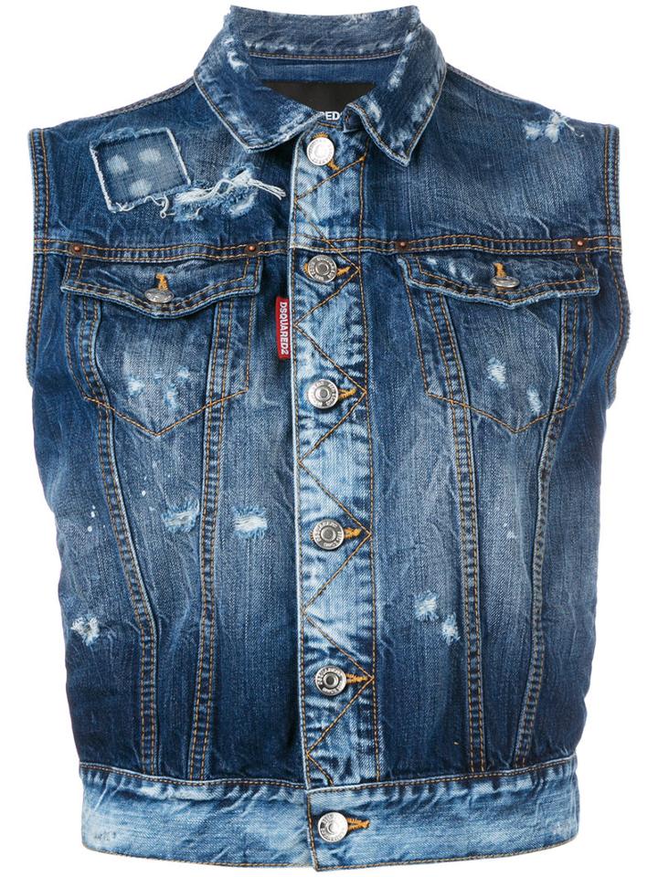 Dsquared2 Rough Denim Sleeveless Jacket, Women's, Size: 42, Blue, Cotton/spandex/elastane
