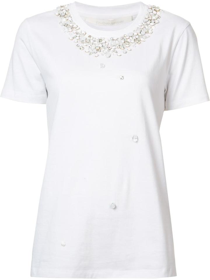 Jonathan Simkhai Bead Embellished T-shirt, Women's, Size: Small, White, Cotton
