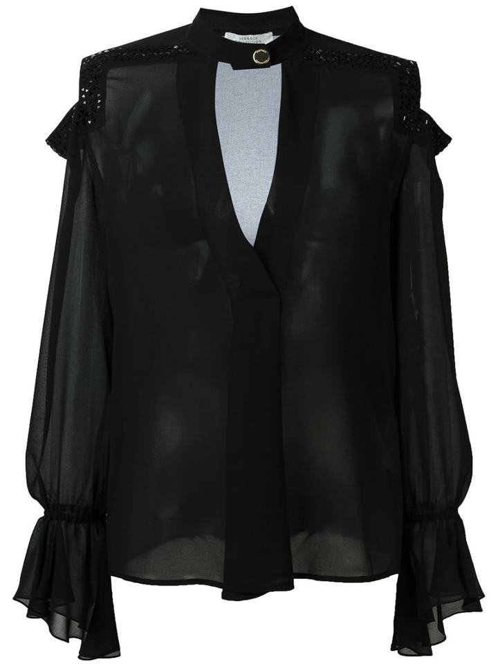 Versace Collection Balloon Sleeves Translucent Shirt, Women's, Size: 40, Black, Polyester