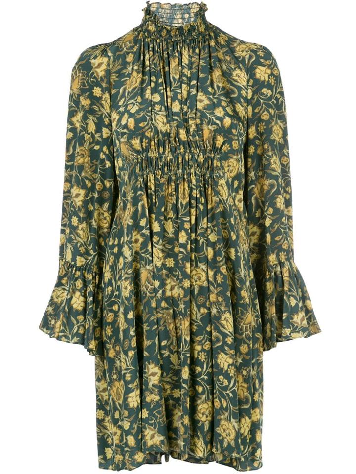 Amur Floral Print Funnel-neck Dress - Green