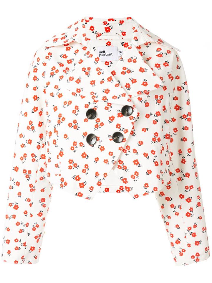 Self-portrait Flower-printed Jacket - White