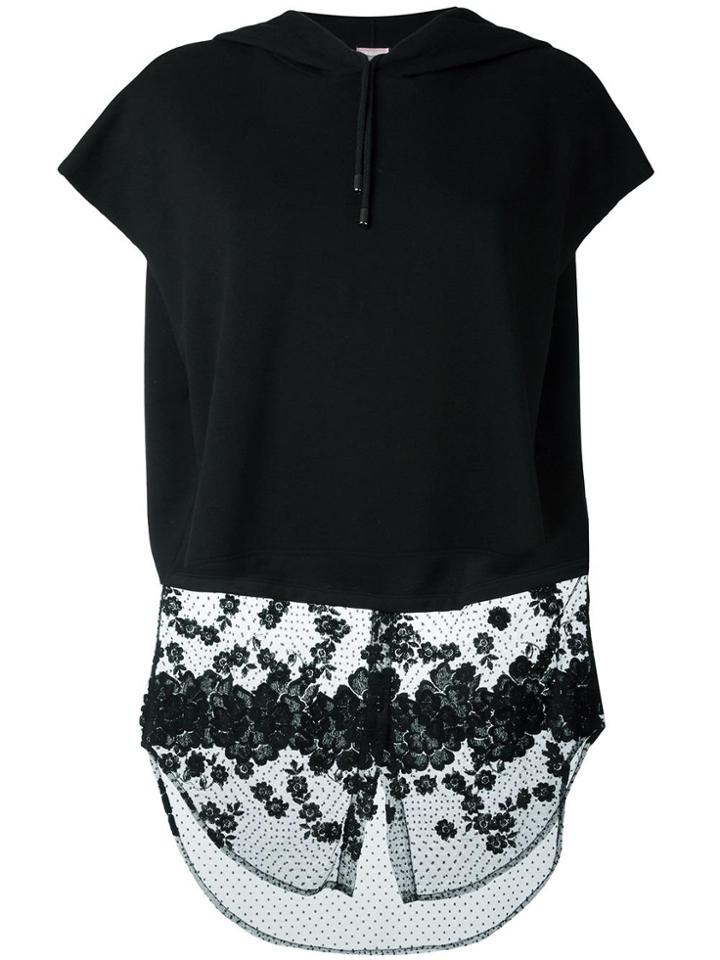 Giamba Lace Detailing Shortsleeved Hoodie - Black