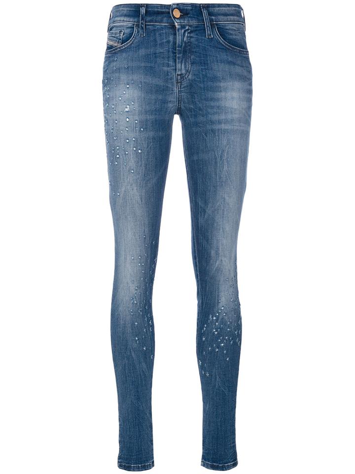 Diesel - Distressed Skinny Jeans - Women - Cotton/polyester/spandex/elastane - 29/32, Blue, Cotton/polyester/spandex/elastane