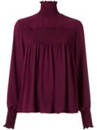 Olympiah - Pleated Turtle Neck Top - Women - Polyester - 40, Red, Polyester