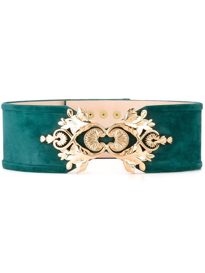 Balmain Snap Closure Buckle Belt, Women's, Size: Medium, Green, Suede/metal