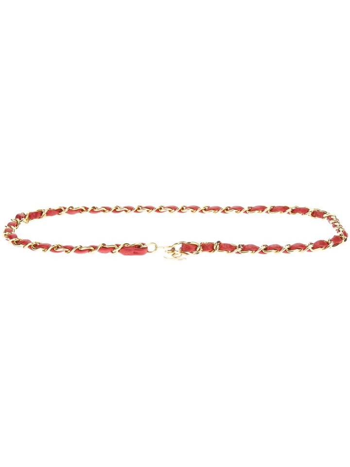 Chanel Vintage Leather And Chain Belt, Women's, Red