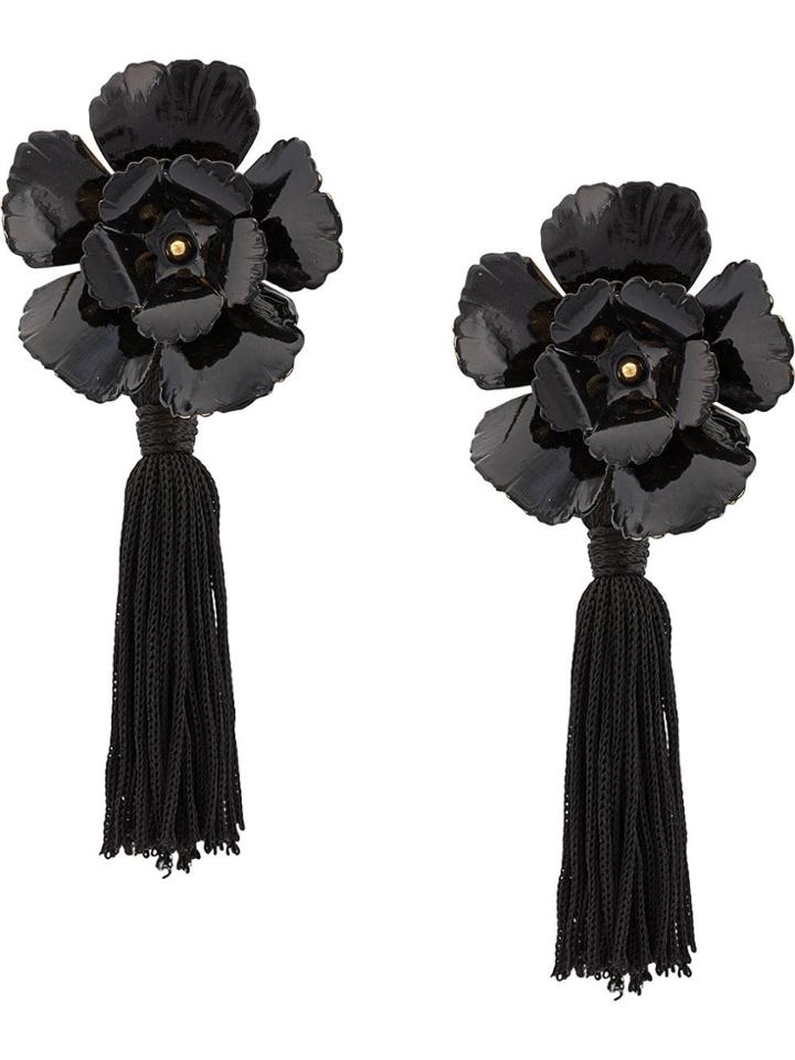 Jennifer Behr Floral Tassel Earrings - Black