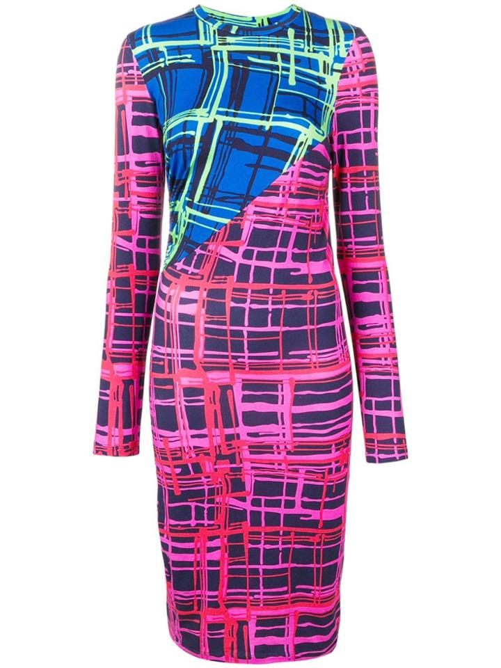 House Of Holland Contrast Panelled Check Dress - Blue