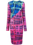 House Of Holland Contrast Panelled Check Dress - Blue