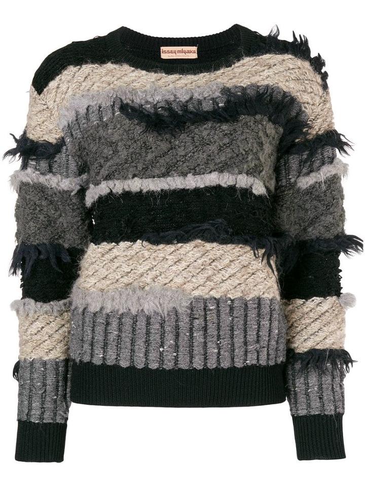 Issey Miyake Pre-owned 80's Frayed Striped Jumper - Black