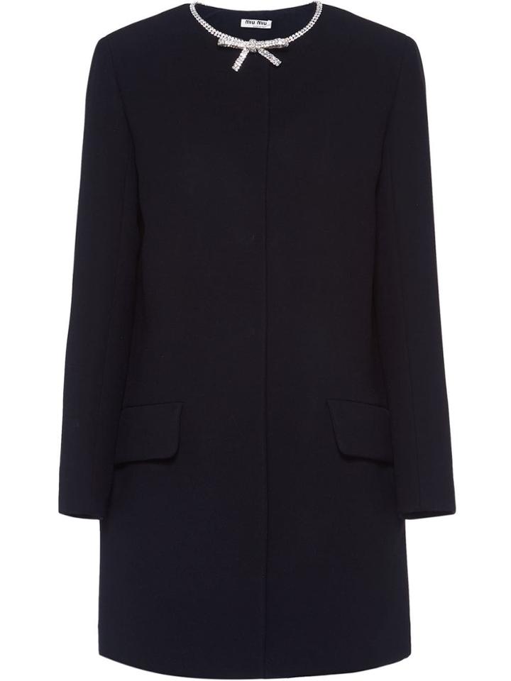Miu Miu Embellished Bow Cady Coat - Black