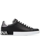 Dolce & Gabbana Black And Silver Metallic Portofino Logo Leather