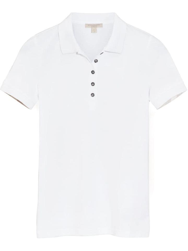 Burberry Check Trim Stretch Cotton Piqué Polo Shirt - White