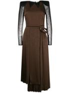 Fendi Pleated Wrap Midi Dress - Brown