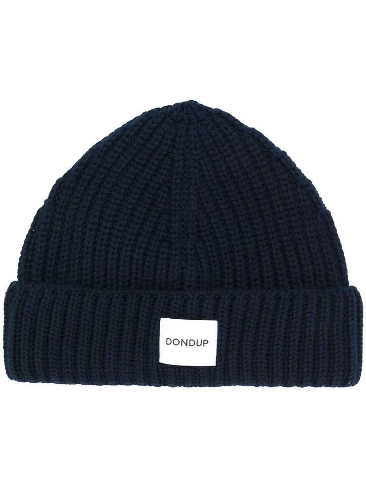 Dondup - Logo Patch Knitted Beanie - Men - Acrylic/wool - One Size, Blue, Acrylic/wool