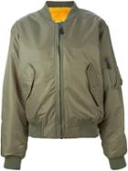 Liska Mink Fur Lining Bomber Jacket, Women's, Size: Medium, Green, Nylon/mink Fur
