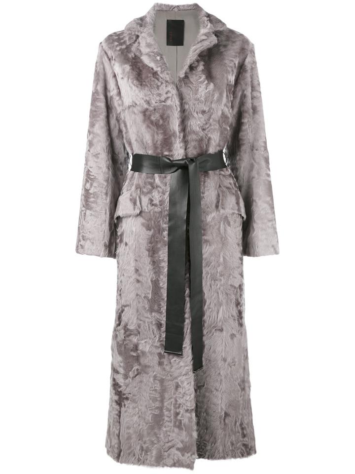 Liska - Long Belted Coat - Women - Lamb Fur - M, Women's, Pink/purple, Lamb Fur