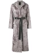 Liska - Long Belted Coat - Women - Lamb Fur - M, Women's, Pink/purple, Lamb Fur