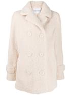 Stand Shearling Double-breasted Coat - White