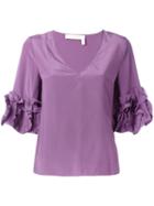 See By Chloé - Frilled Sleeve Top - Women - Silk/viscose - 40, Women's, Pink/purple, Silk/viscose