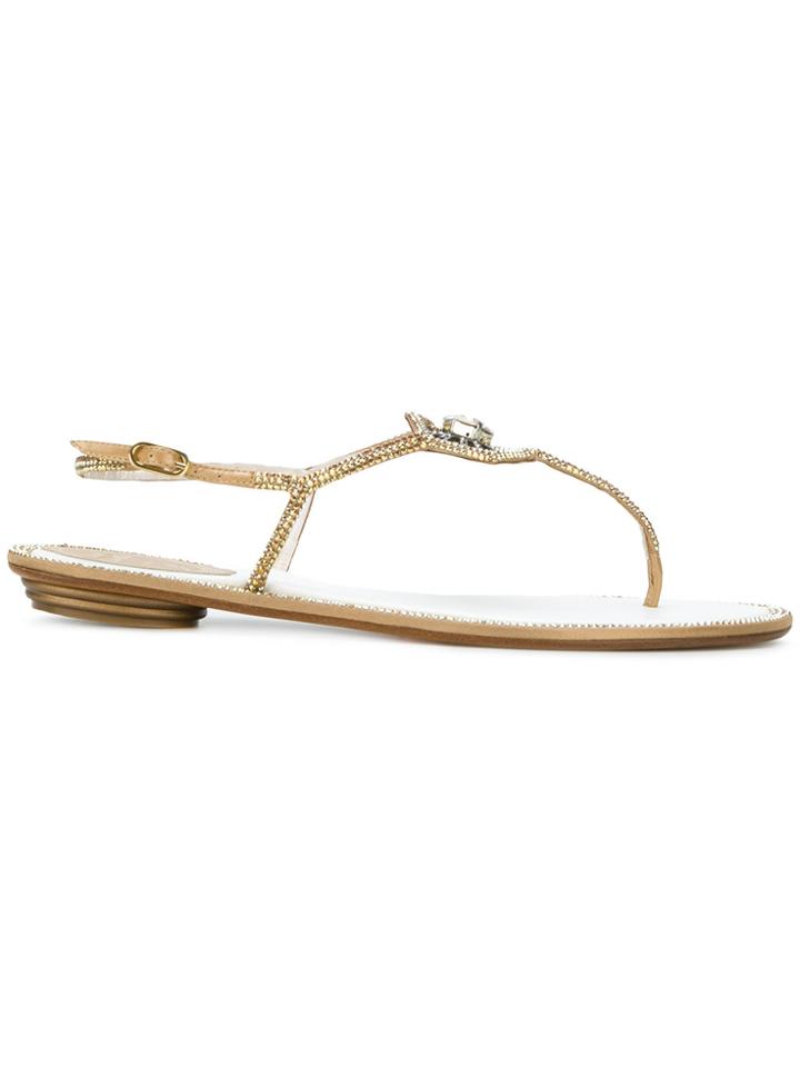 René Caovilla Embellished Sandals - Nude & Neutrals