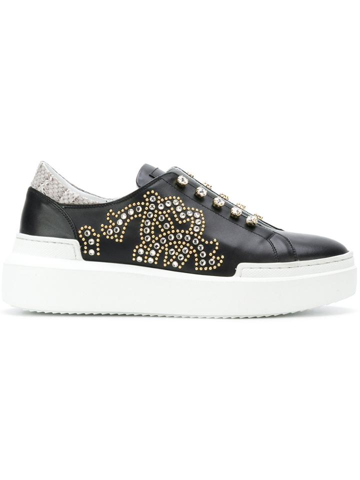 Roberto Cavalli Crystal Embellished Slim-on Sneakers - Black