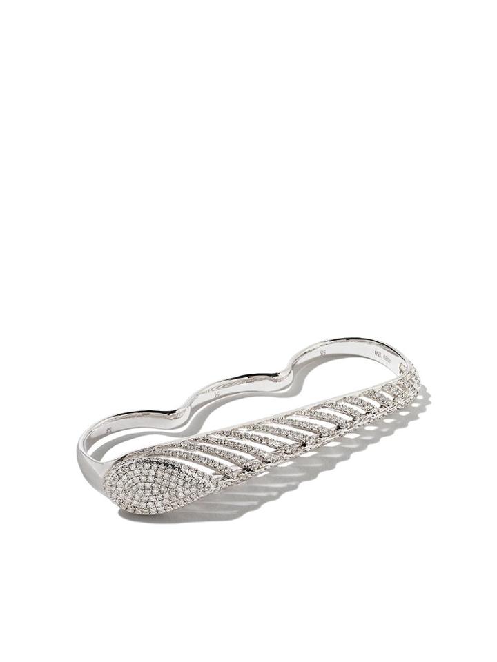As29 18kt White Gold Spine Diamond Three-finger Ring - Silver