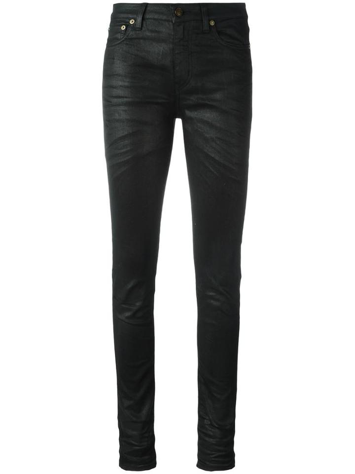 Saint Laurent Skinny Fit Coated Jeans, Women's, Size: 29, Black, Cotton/spandex/elastane
