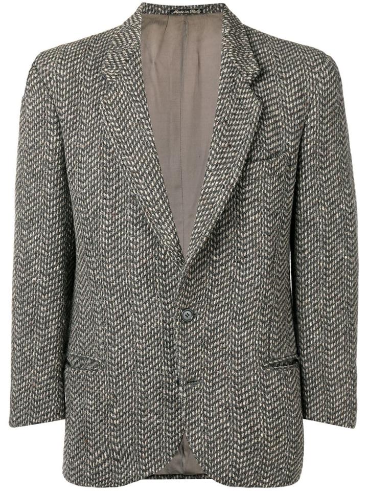 Giorgio Armani Vintage 1980's Herringbone Buttoned Blazer - Brown