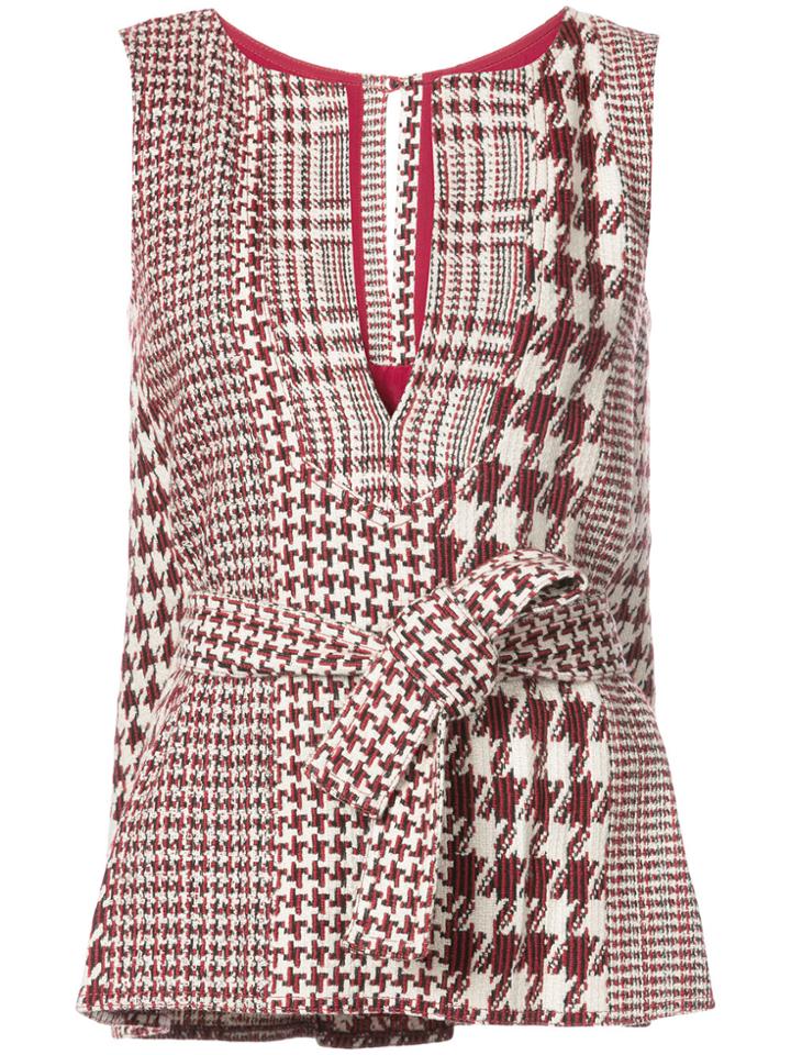 Oscar De La Renta Split Neck Top With Tie - Red
