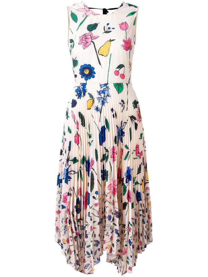 Markus Lupfer - Fruit Blossom Pleated 'ella' Dress - Women - Cotton/polyester - M, Women's, Nude/neutrals, Cotton/polyester