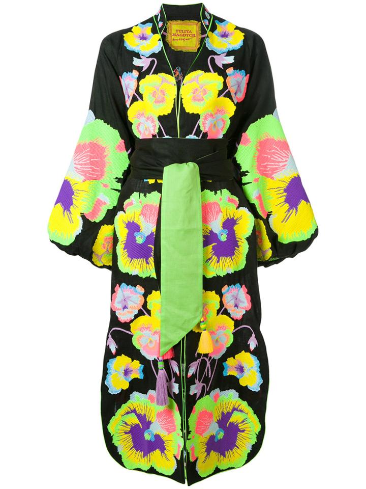 Yuliya Magdych Pansies Embroidered Dress - Black