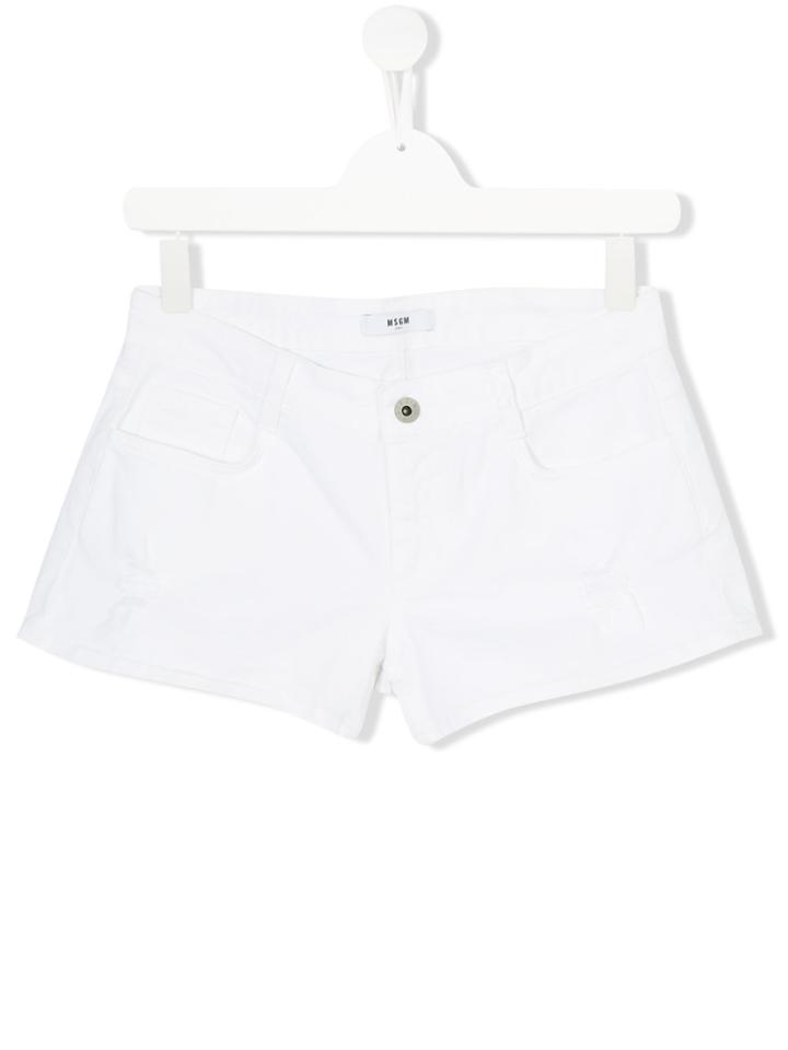 Msgm Kids Teen Denim Shorts - White