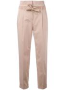 Alberta Ferretti - Belted Cigarette Trousers - Women - Cotton/other Fibers - 44, Nude/neutrals, Cotton/other Fibers