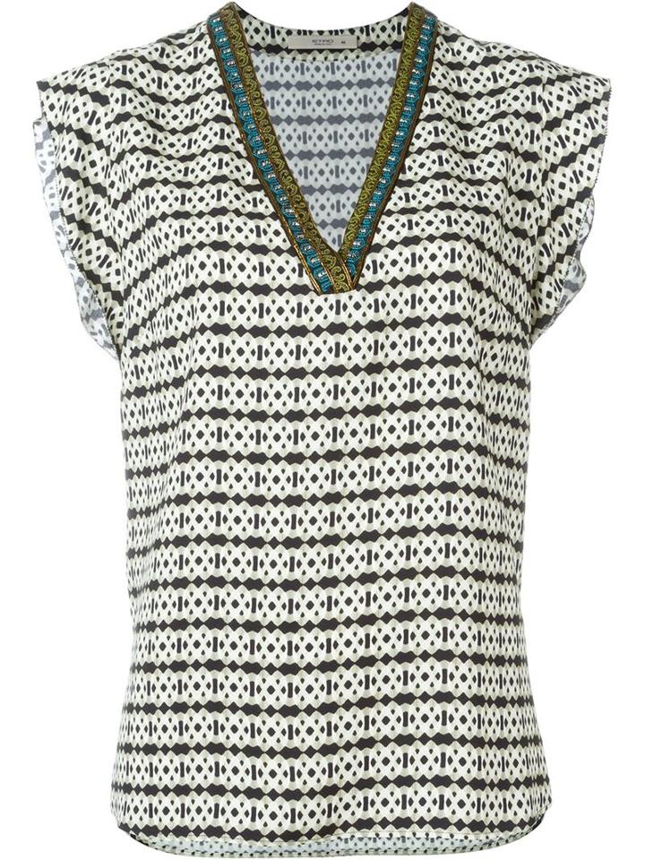 Etro Embroidered V-neck Printed Top, Women's, Size: 40, Black, Viscose
