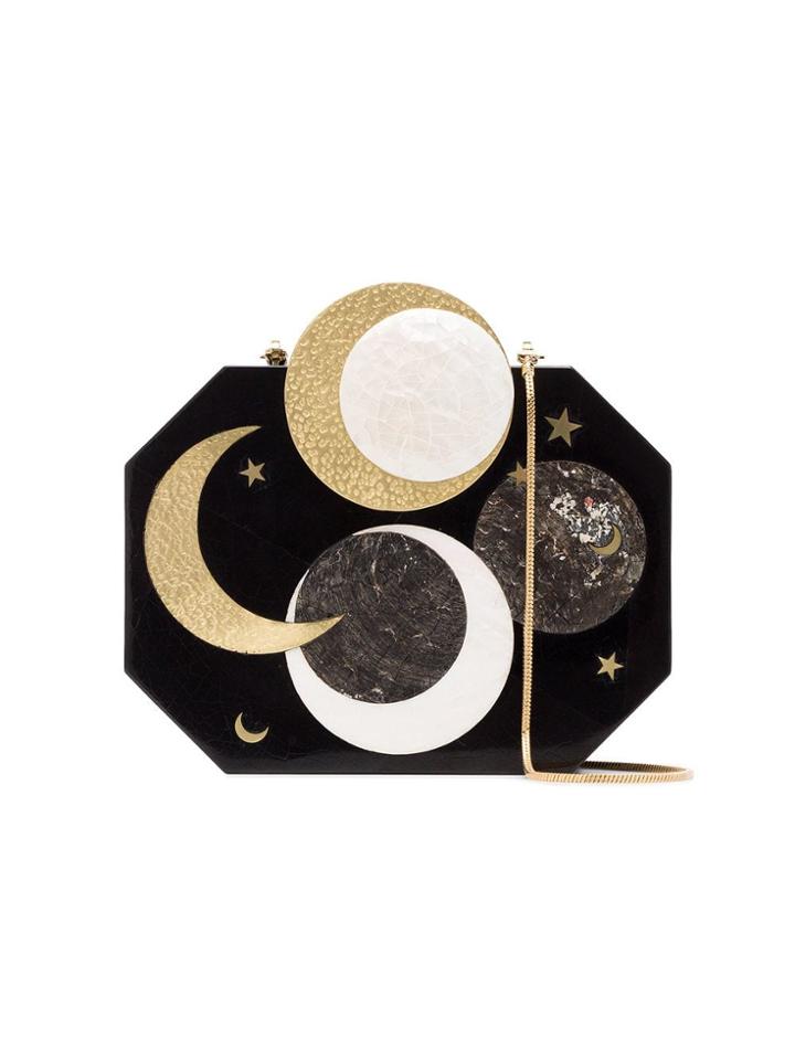 Nathalie Trad Lucia Moon Print Shell Clutch Bag - Black