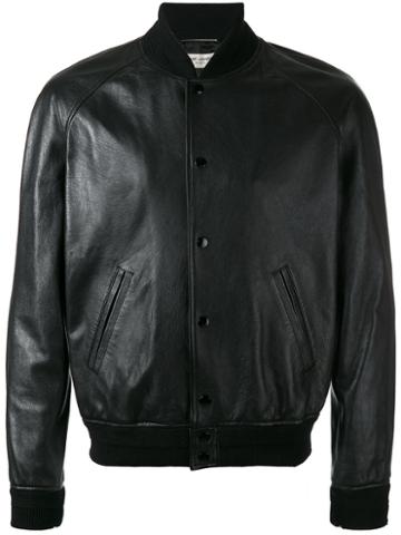Saint Laurent - Classic Bomber Jacket - Men - Cotton/leather/cupro/wool - 52, Black, Cotton/leather/cupro/wool